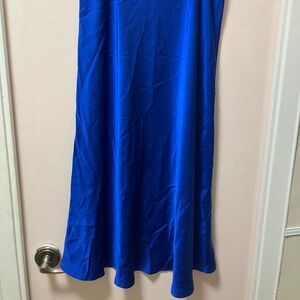 Blue Satin Midi Skirt